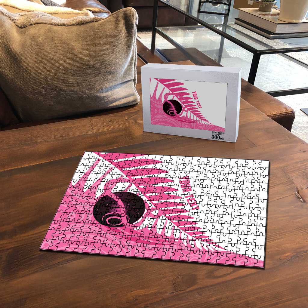 New Zealand Lawn Bowls Breast Cancer Custom Puzzle Aotearoa Maori Silver Fern Pink Ribbon - Aussie Hoodie