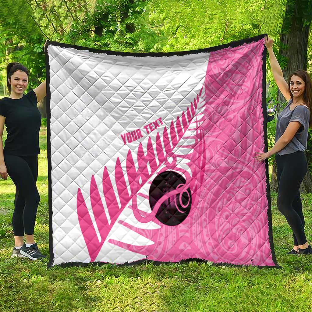 New Zealand Lawn Bowls Breast Cancer Custom Quilt Aotearoa Maori Silver Fern Pink Ribbon - Aussie Hoodie