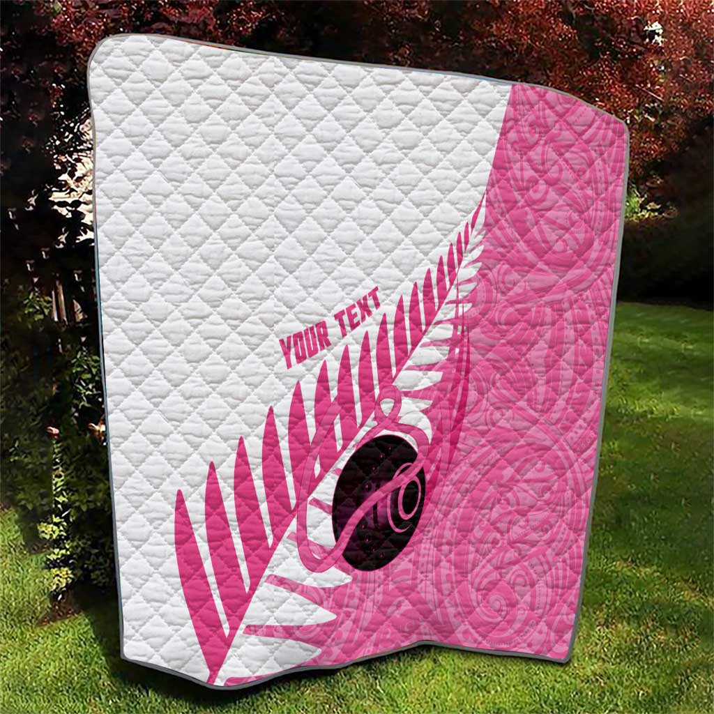 New Zealand Lawn Bowls Breast Cancer Custom Quilt Aotearoa Maori Silver Fern Pink Ribbon - Aussie Hoodie