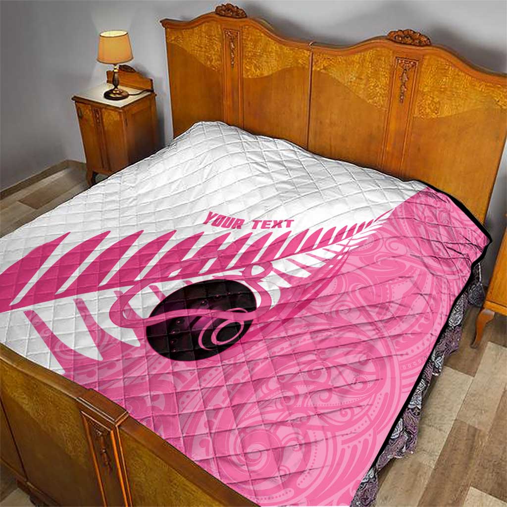 New Zealand Lawn Bowls Breast Cancer Custom Quilt Aotearoa Maori Silver Fern Pink Ribbon - Aussie Hoodie
