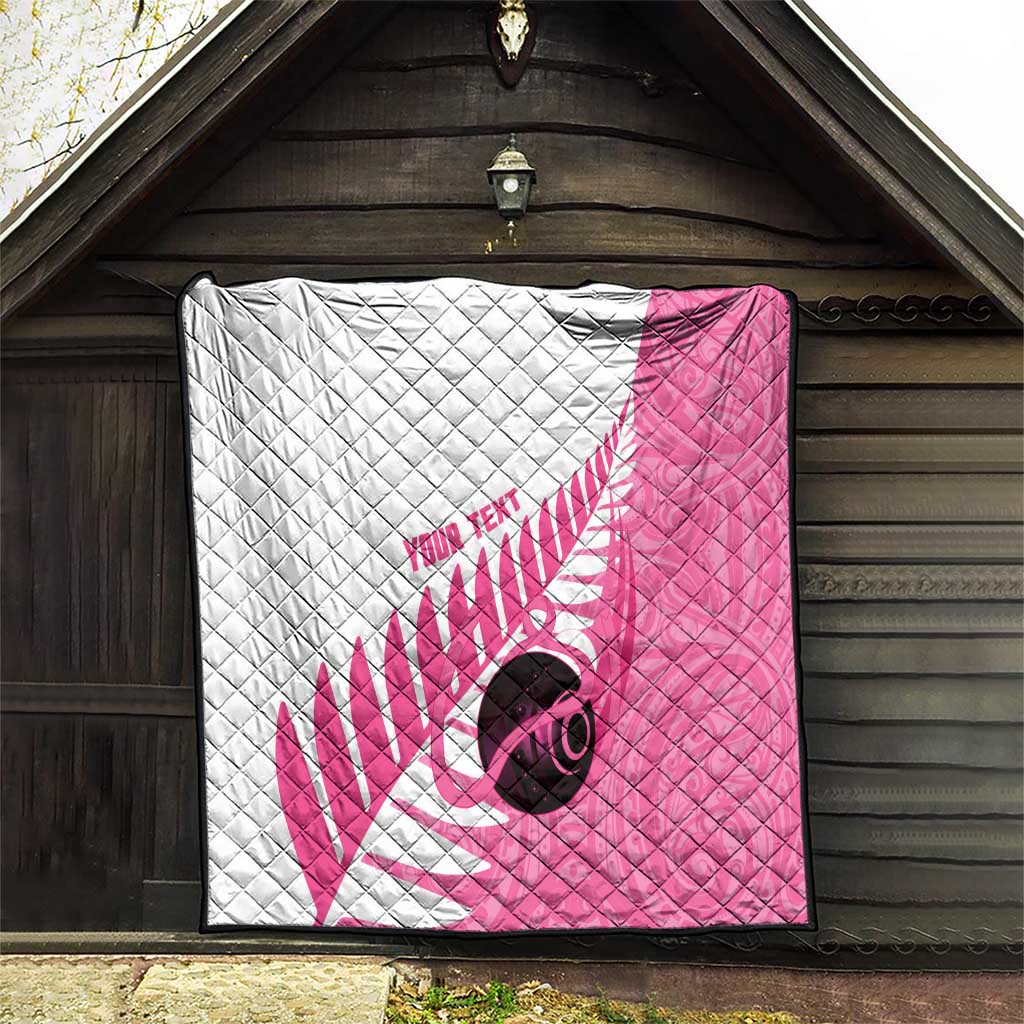 New Zealand Lawn Bowls Breast Cancer Custom Quilt Aotearoa Maori Silver Fern Pink Ribbon - Aussie Hoodie