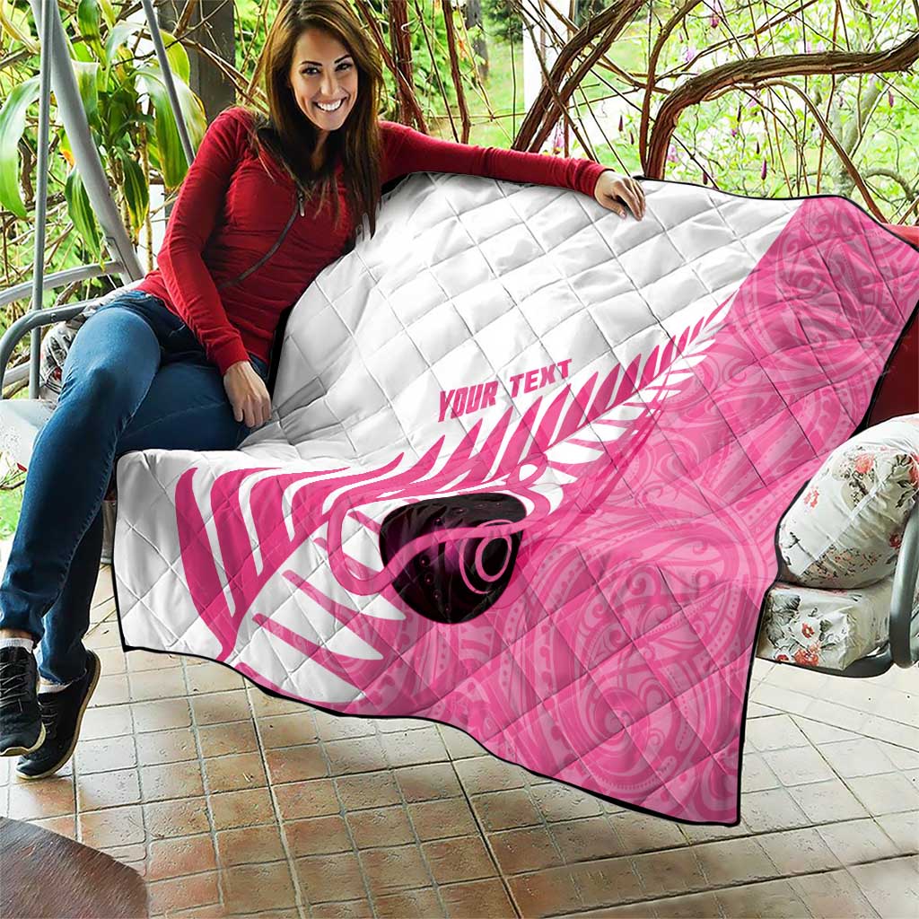 New Zealand Lawn Bowls Breast Cancer Custom Quilt Aotearoa Maori Silver Fern Pink Ribbon - Aussie Hoodie