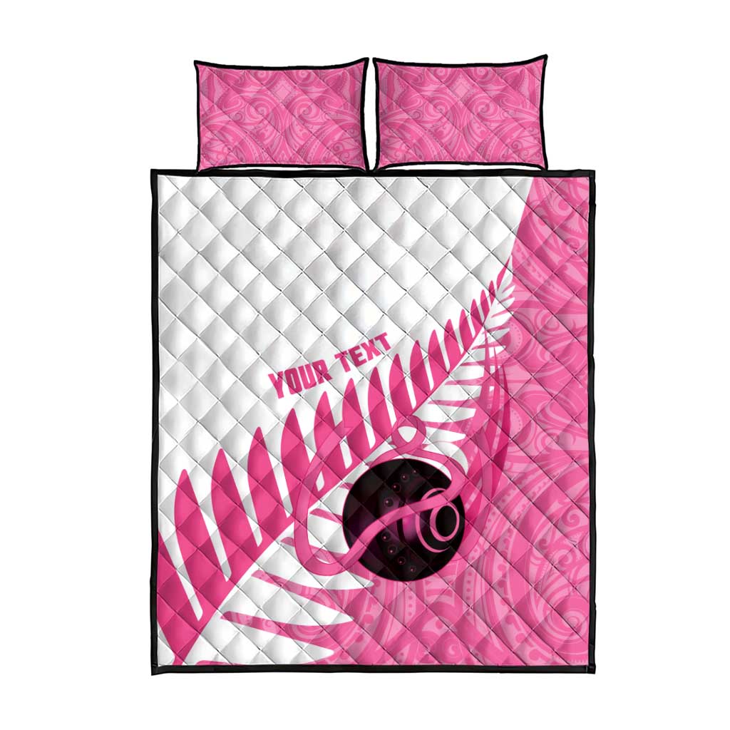 New Zealand Lawn Bowls Breast Cancer Custom Quilt Bed Set Aotearoa Maori Silver Fern Pink Ribbon - Aussie Hoodie