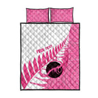 New Zealand Lawn Bowls Breast Cancer Custom Quilt Bed Set Aotearoa Maori Silver Fern Pink Ribbon - Aussie Hoodie