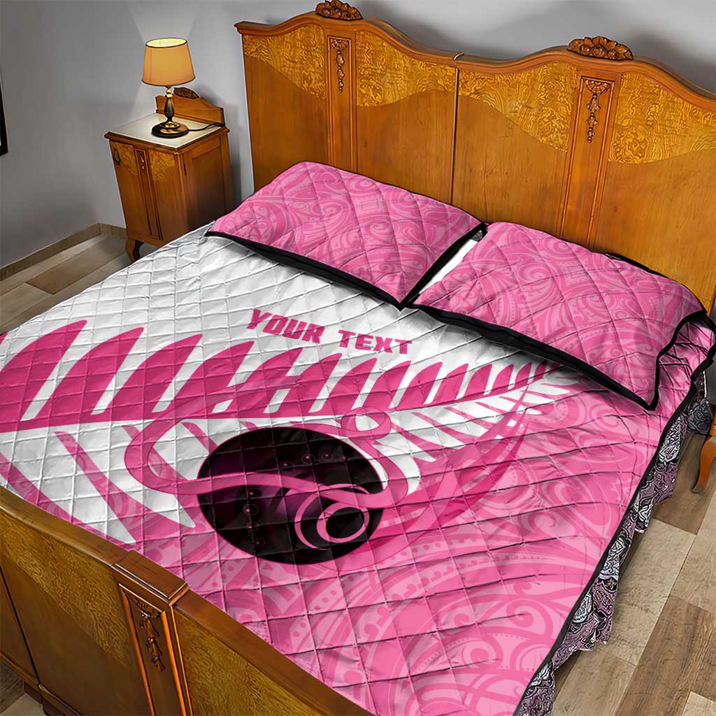 New Zealand Lawn Bowls Breast Cancer Custom Quilt Bed Set Aotearoa Maori Silver Fern Pink Ribbon - Aussie Hoodie