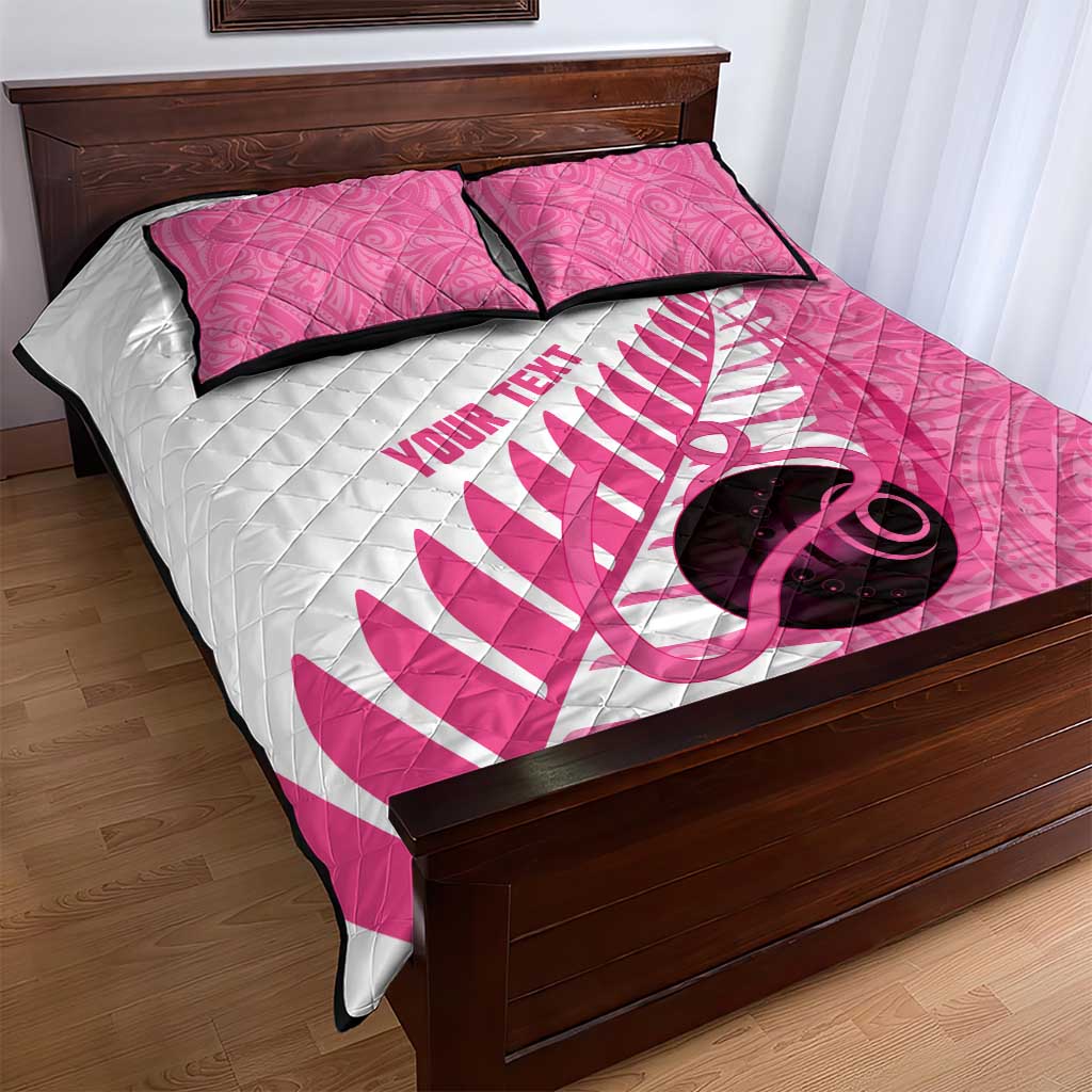 New Zealand Lawn Bowls Breast Cancer Custom Quilt Bed Set Aotearoa Maori Silver Fern Pink Ribbon - Aussie Hoodie