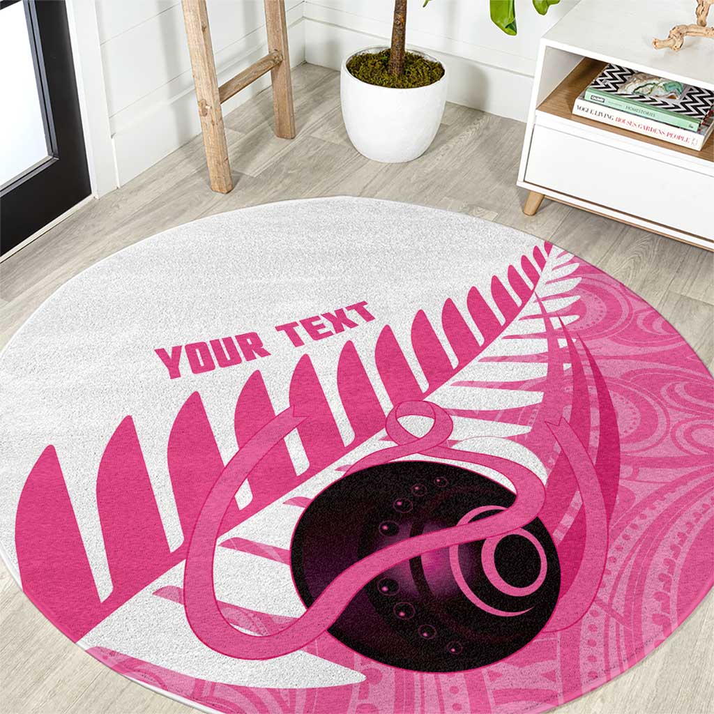 New Zealand Lawn Bowls Breast Cancer Custom Round Carpet Aotearoa Maori Silver Fern Pink Ribbon - Aussie Hoodie
