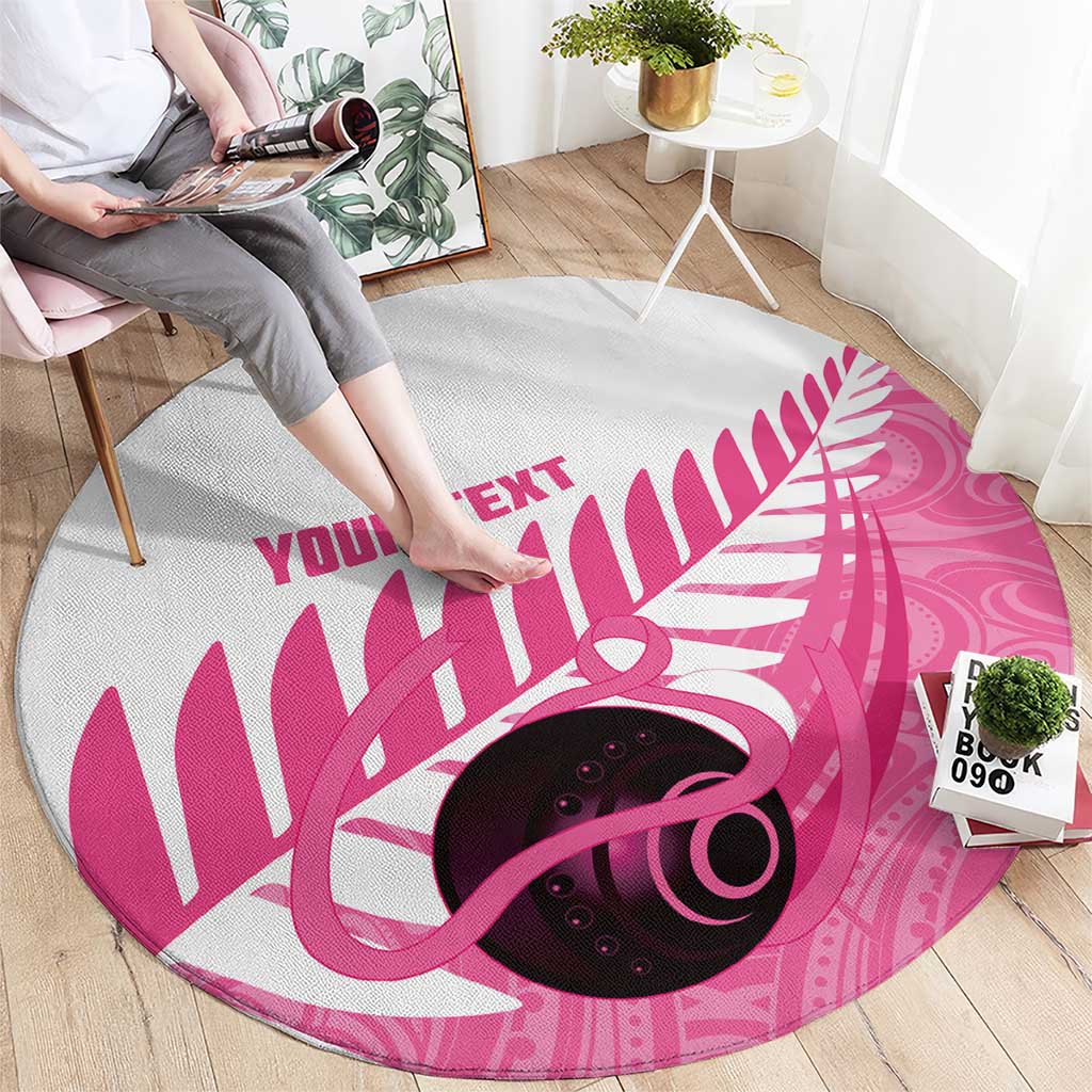 New Zealand Lawn Bowls Breast Cancer Custom Round Carpet Aotearoa Maori Silver Fern Pink Ribbon - Aussie Hoodie