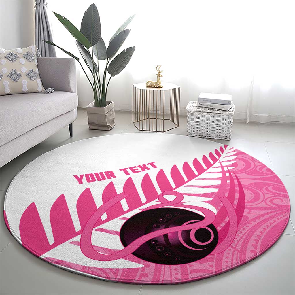 New Zealand Lawn Bowls Breast Cancer Custom Round Carpet Aotearoa Maori Silver Fern Pink Ribbon - Aussie Hoodie