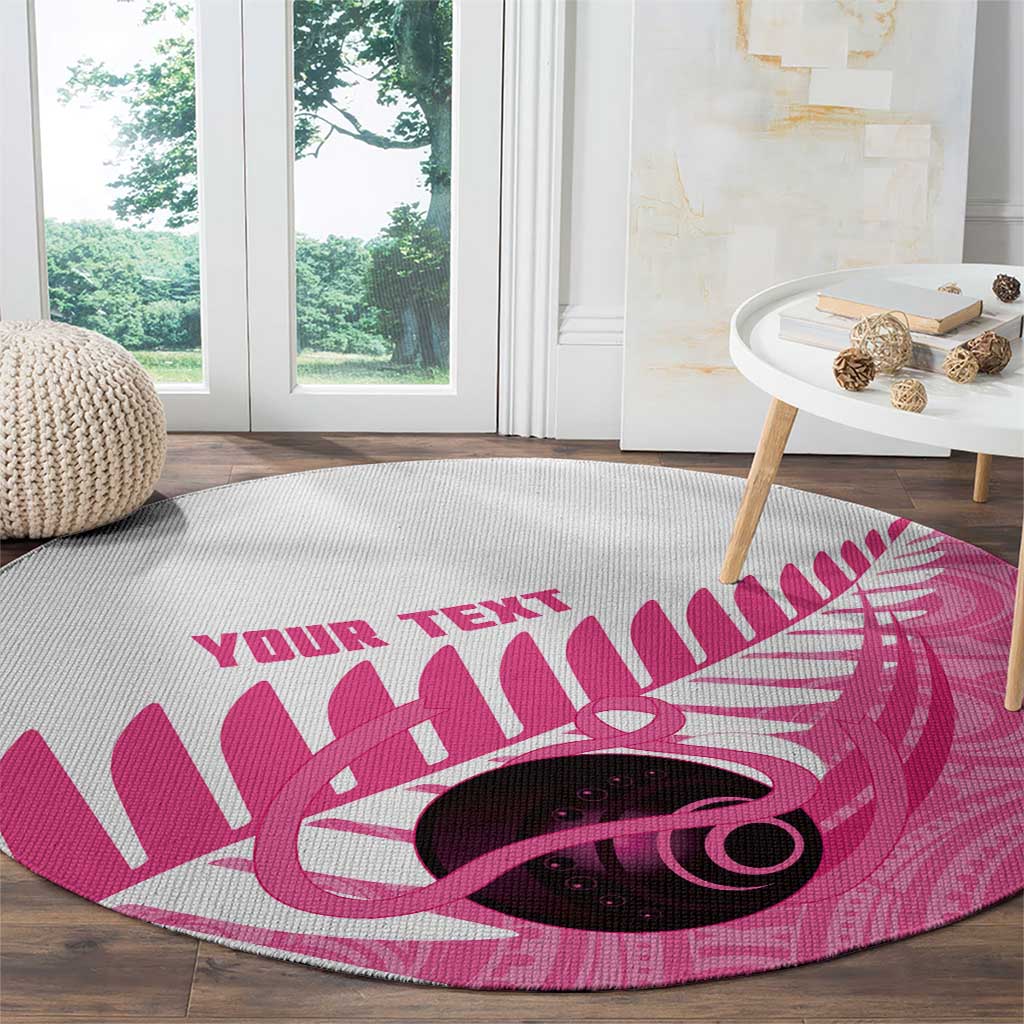 New Zealand Lawn Bowls Breast Cancer Custom Round Carpet Aotearoa Maori Silver Fern Pink Ribbon - Aussie Hoodie