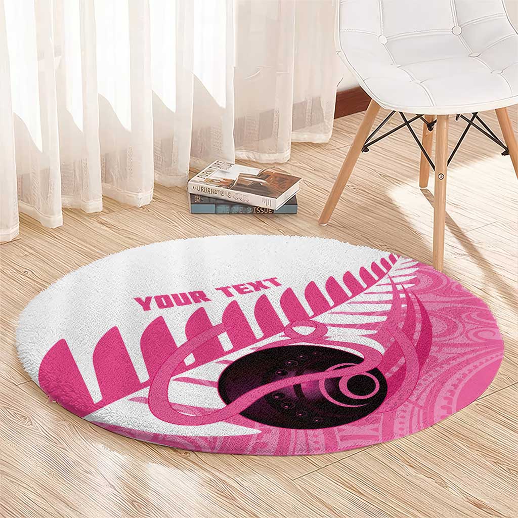 New Zealand Lawn Bowls Breast Cancer Custom Round Carpet Aotearoa Maori Silver Fern Pink Ribbon - Aussie Hoodie