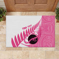 New Zealand Lawn Bowls Breast Cancer Custom Rubber Doormat Aotearoa Maori Silver Fern Pink Ribbon - Aussie Hoodie