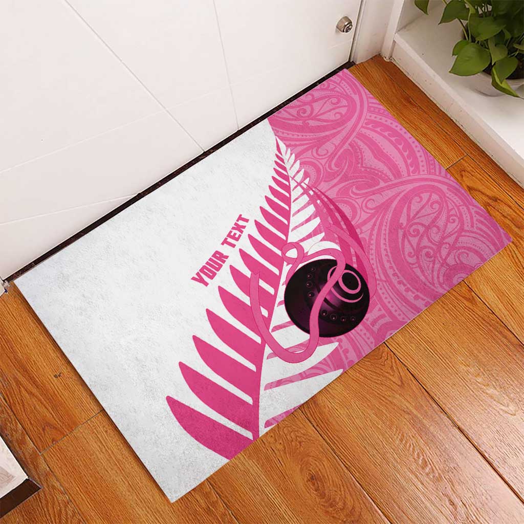 New Zealand Lawn Bowls Breast Cancer Custom Rubber Doormat Aotearoa Maori Silver Fern Pink Ribbon - Aussie Hoodie