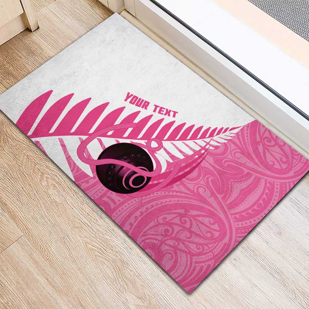 New Zealand Lawn Bowls Breast Cancer Custom Rubber Doormat Aotearoa Maori Silver Fern Pink Ribbon - Aussie Hoodie