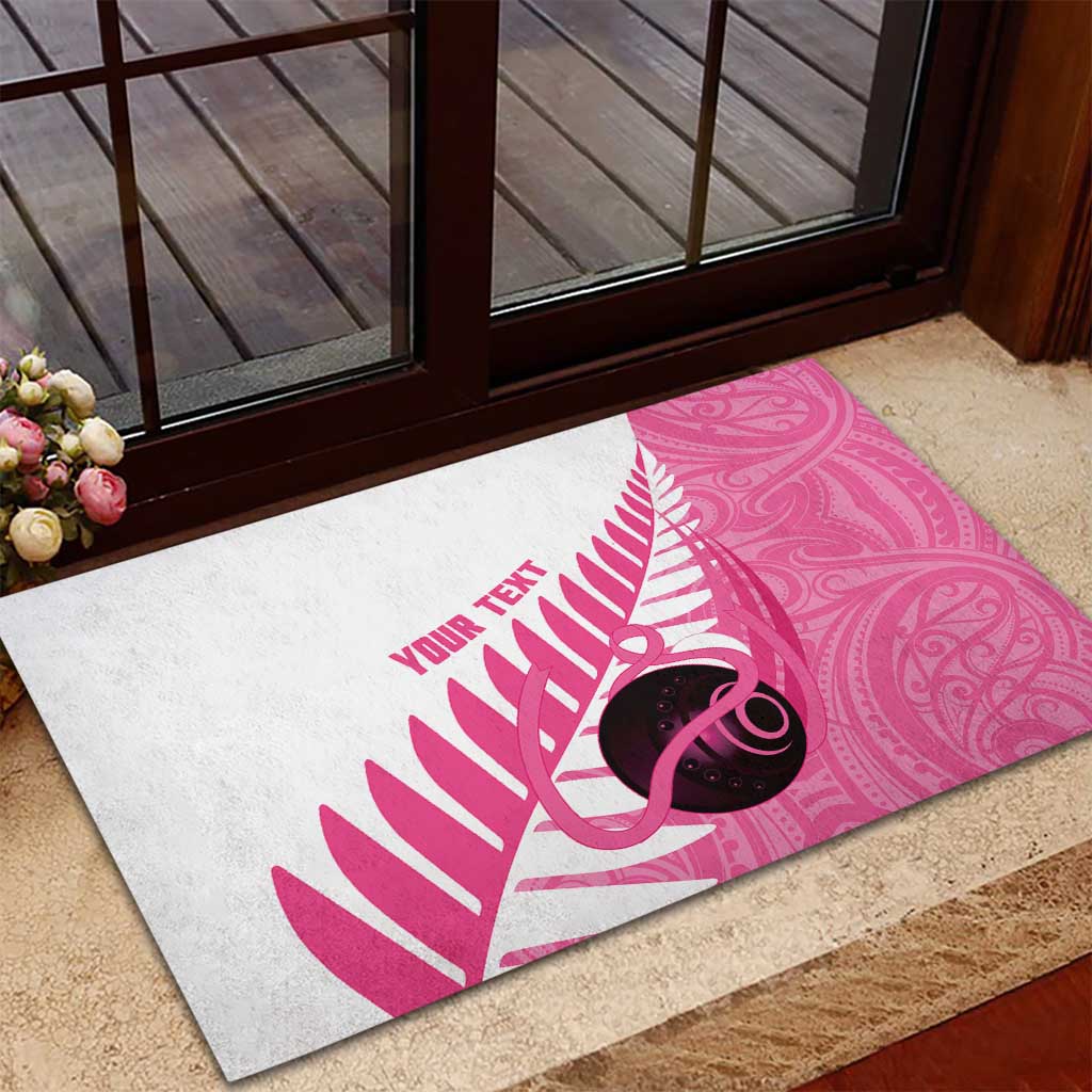 New Zealand Lawn Bowls Breast Cancer Custom Rubber Doormat Aotearoa Maori Silver Fern Pink Ribbon - Aussie Hoodie