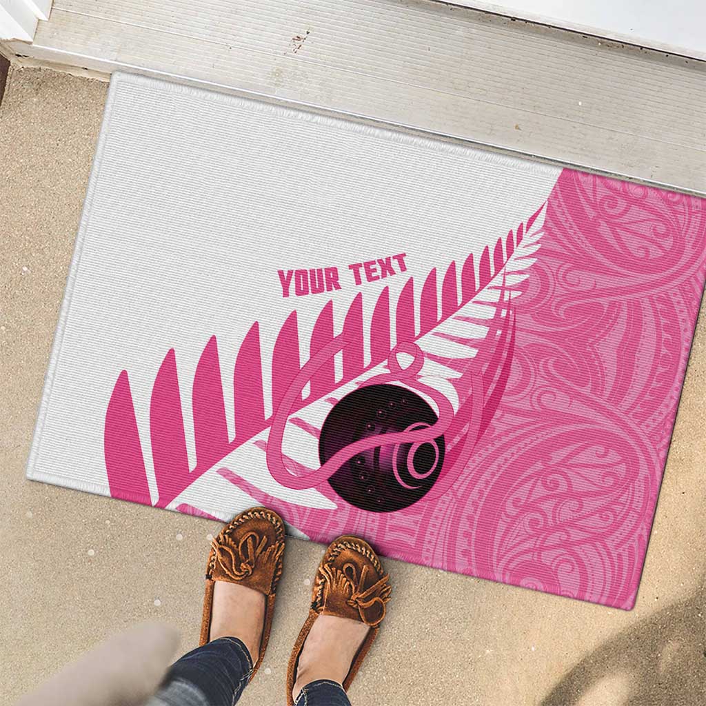 New Zealand Lawn Bowls Breast Cancer Custom Rubber Doormat Aotearoa Maori Silver Fern Pink Ribbon - Aussie Hoodie