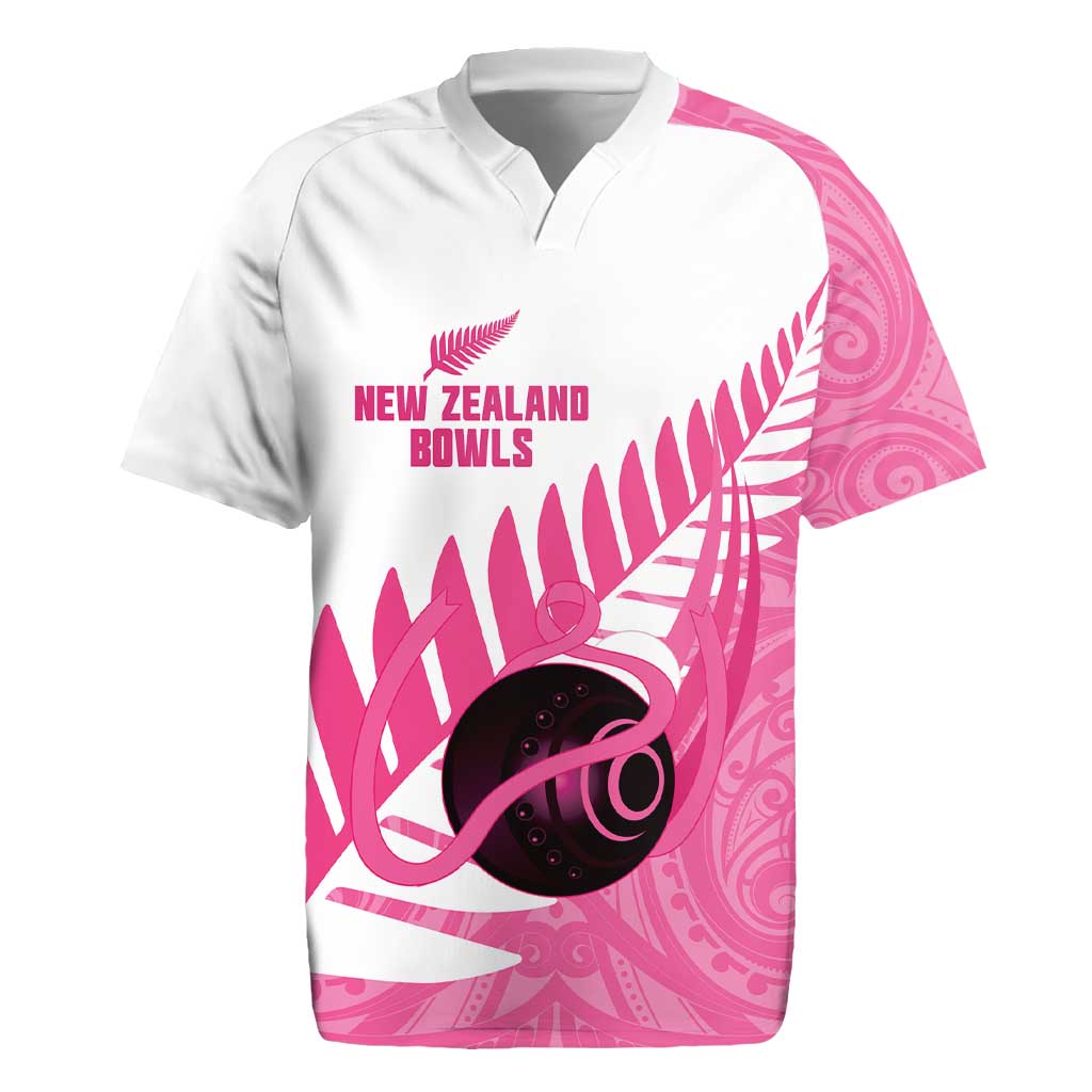 New Zealand Lawn Bowls Breast Cancer Custom Rugby Jersey Aotearoa Maori Silver Fern Pink Ribbon - Aussie Hoodie