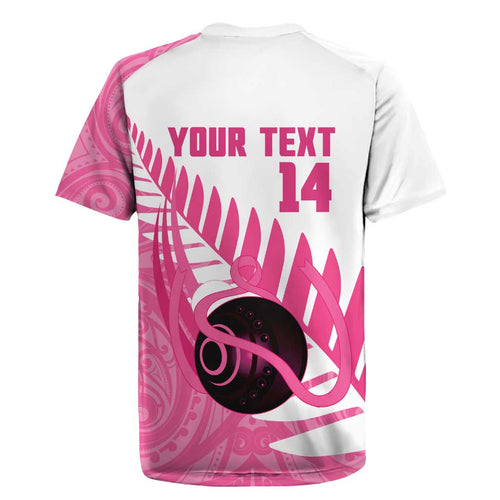 New Zealand Lawn Bowls Breast Cancer Custom Rugby Jersey Aotearoa Maori Silver Fern Pink Ribbon - Aussie Hoodie