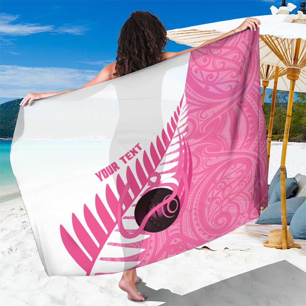 New Zealand Lawn Bowls Breast Cancer Custom Sarong Aotearoa Maori Silver Fern Pink Ribbon - Aussie Hoodie