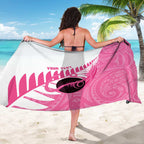 New Zealand Lawn Bowls Breast Cancer Custom Sarong Aotearoa Maori Silver Fern Pink Ribbon - Aussie Hoodie