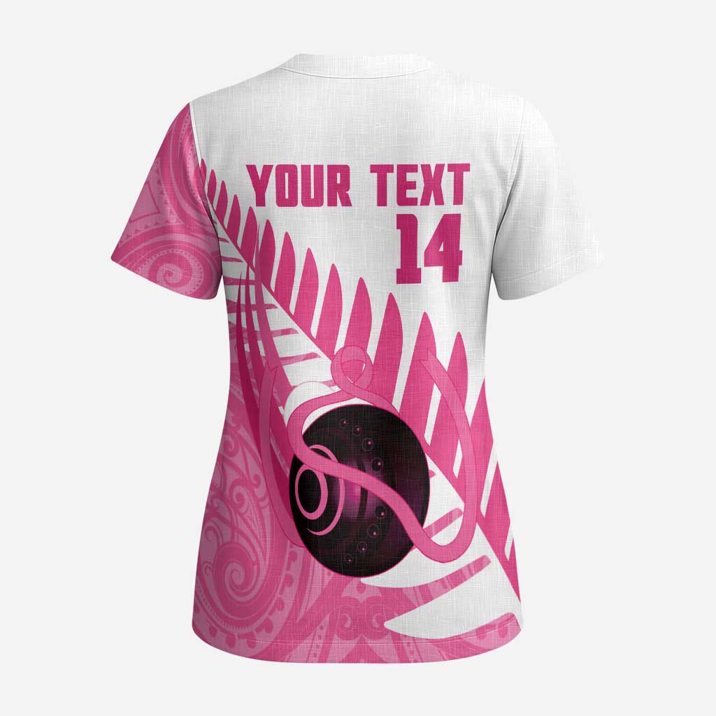 New Zealand Lawn Bowls Breast Cancer Custom Scrub Top Aotearoa Maori Silver Fern Pink Ribbon - Aussie Hoodie