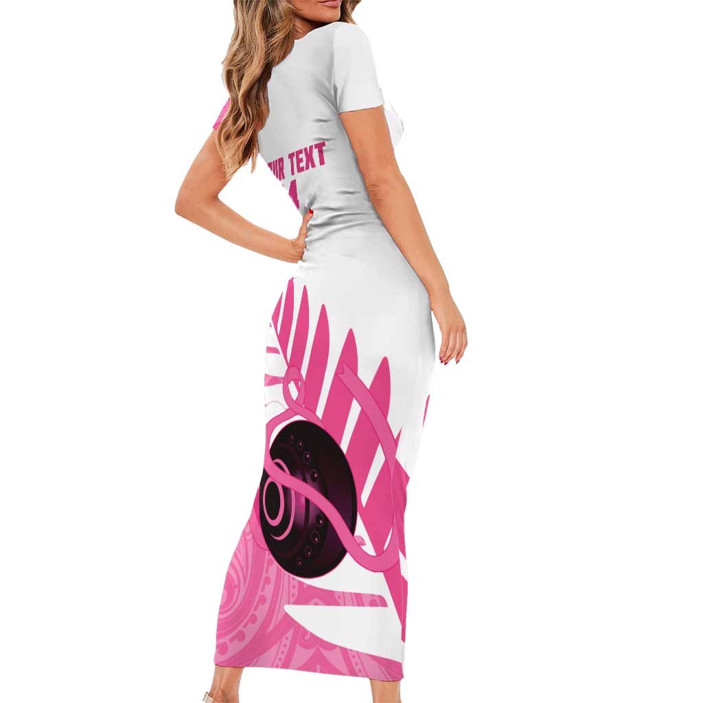 New Zealand Lawn Bowls Breast Cancer Custom Short Sleeve Bodycon Dress Aotearoa Maori Silver Fern Pink Ribbon - Aussie Hoodie