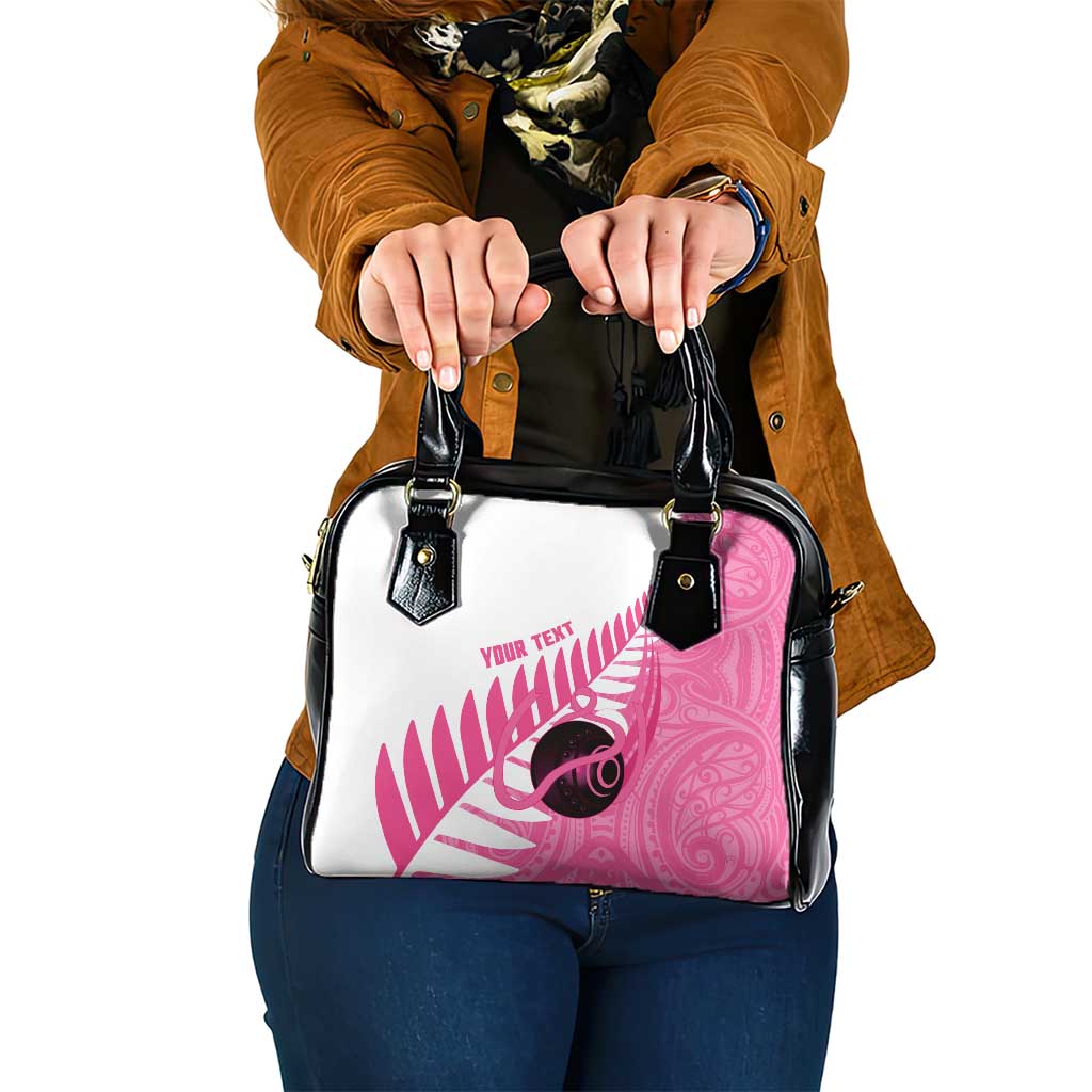 New Zealand Lawn Bowls Breast Cancer Custom Shoulder Handbag Aotearoa Maori Silver Fern Pink Ribbon - Aussie Hoodie