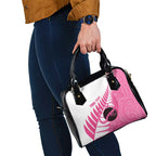 New Zealand Lawn Bowls Breast Cancer Custom Shoulder Handbag Aotearoa Maori Silver Fern Pink Ribbon - Aussie Hoodie