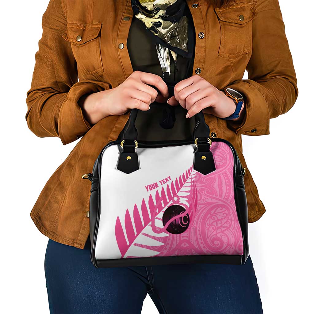 New Zealand Lawn Bowls Breast Cancer Custom Shoulder Handbag Aotearoa Maori Silver Fern Pink Ribbon - Aussie Hoodie