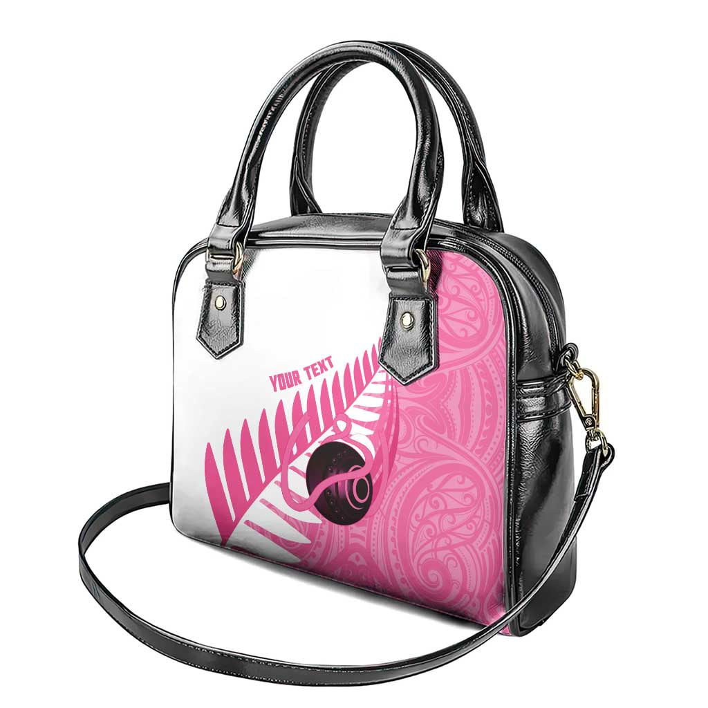 New Zealand Lawn Bowls Breast Cancer Custom Shoulder Handbag Aotearoa Maori Silver Fern Pink Ribbon - Aussie Hoodie
