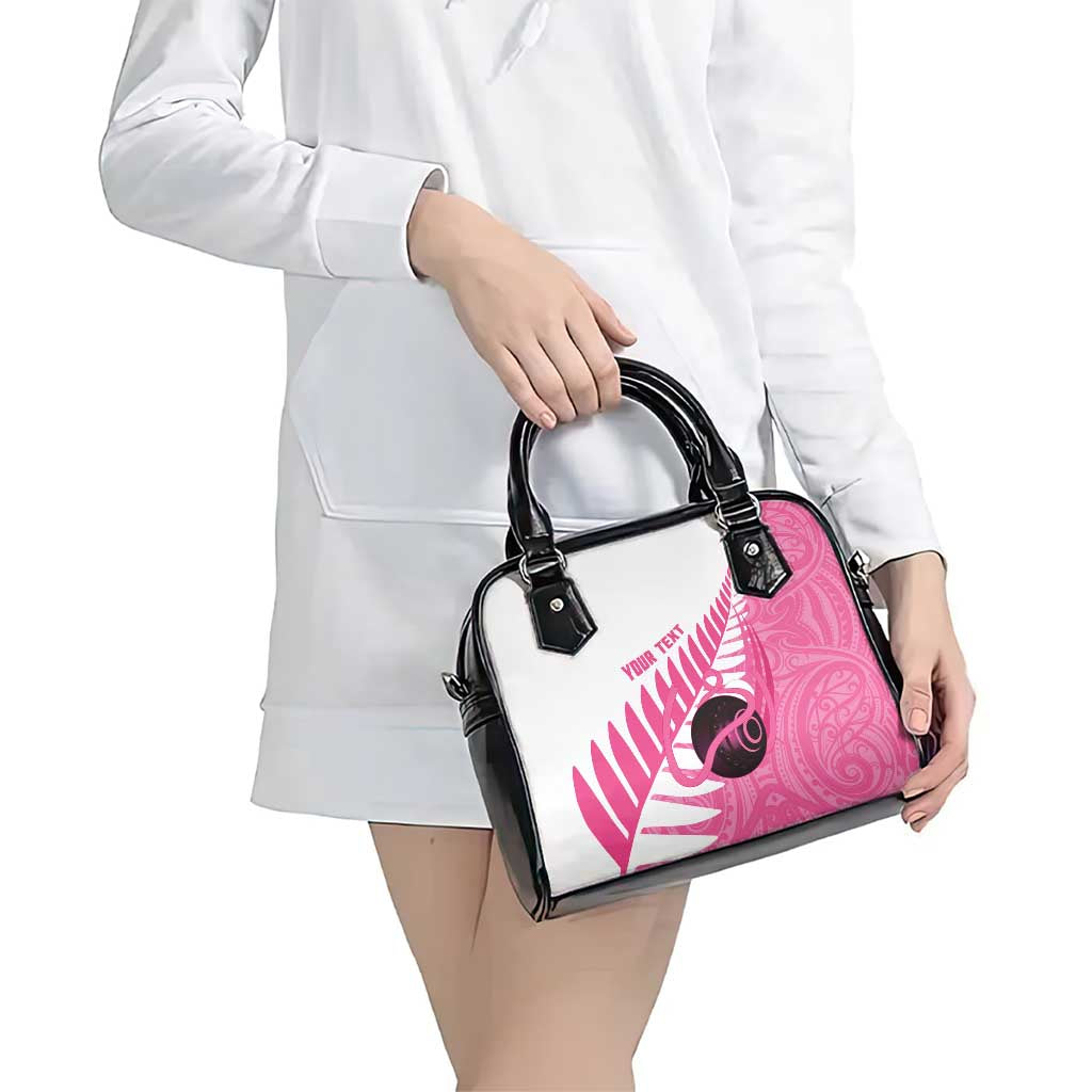 New Zealand Lawn Bowls Breast Cancer Custom Shoulder Handbag Aotearoa Maori Silver Fern Pink Ribbon - Aussie Hoodie