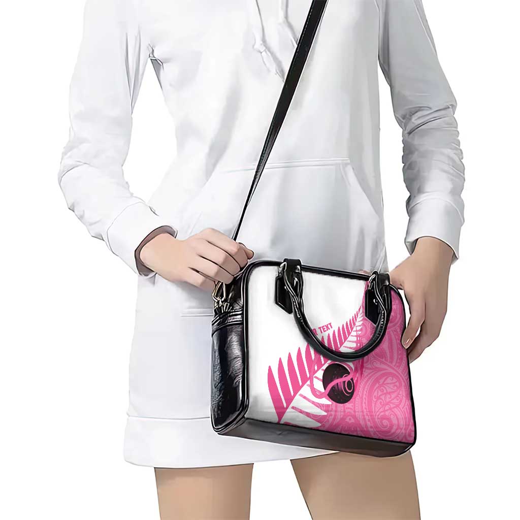 New Zealand Lawn Bowls Breast Cancer Custom Shoulder Handbag Aotearoa Maori Silver Fern Pink Ribbon - Aussie Hoodie