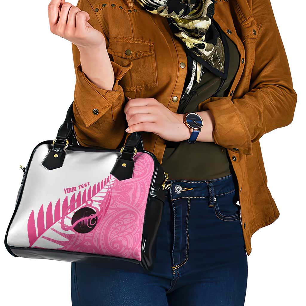 New Zealand Lawn Bowls Breast Cancer Custom Shoulder Handbag Aotearoa Maori Silver Fern Pink Ribbon - Aussie Hoodie