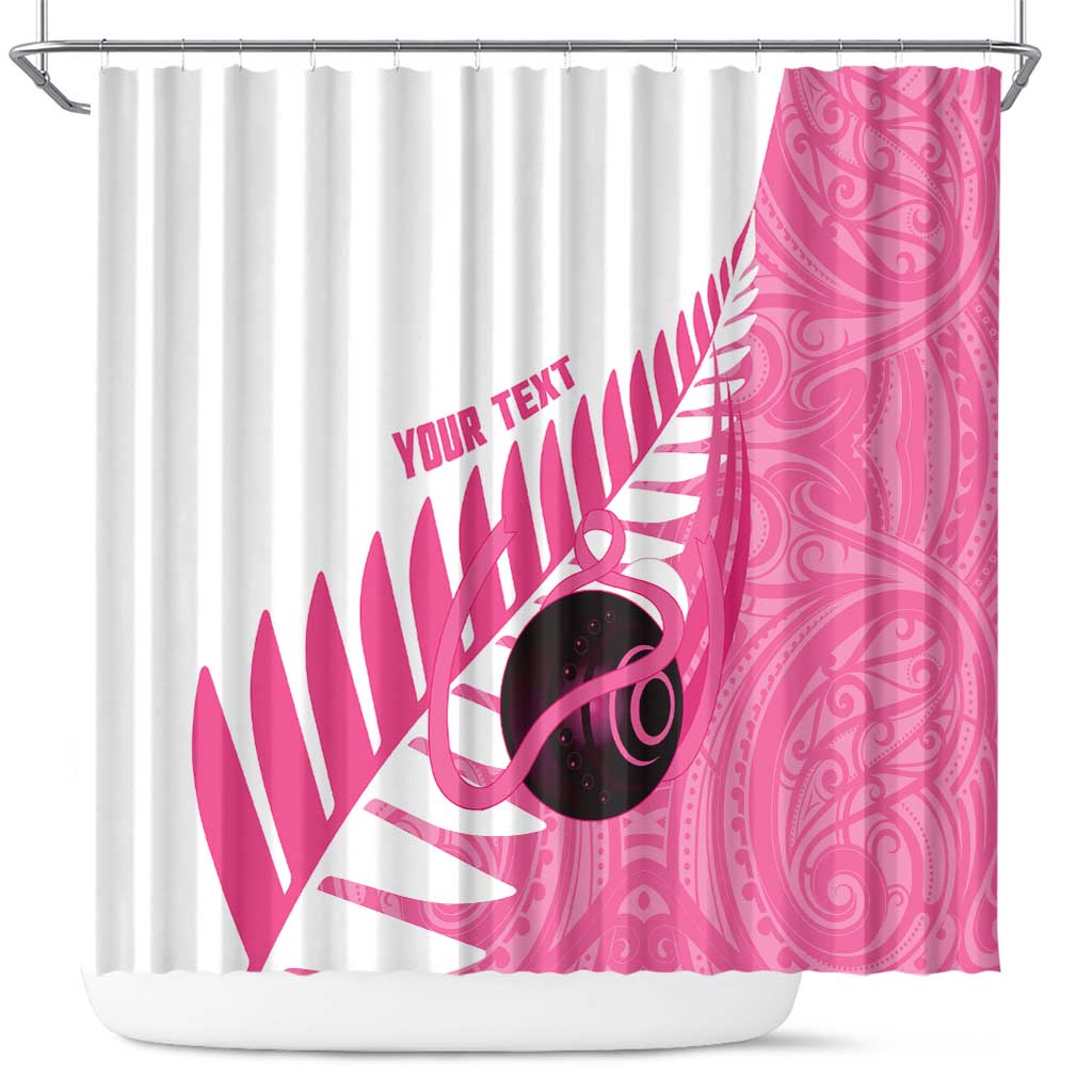 New Zealand Lawn Bowls Breast Cancer Custom Shower Curtain Aotearoa Maori Silver Fern Pink Ribbon - Aussie Hoodie