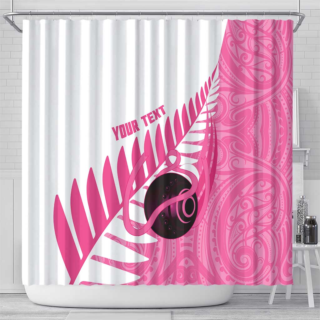 New Zealand Lawn Bowls Breast Cancer Custom Shower Curtain Aotearoa Maori Silver Fern Pink Ribbon - Aussie Hoodie