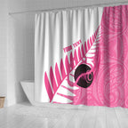 New Zealand Lawn Bowls Breast Cancer Custom Shower Curtain Aotearoa Maori Silver Fern Pink Ribbon - Aussie Hoodie