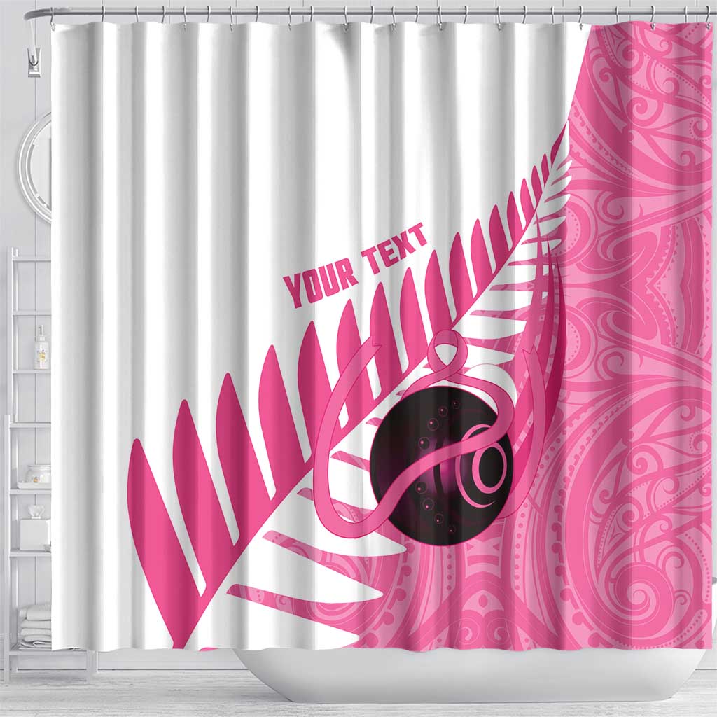 New Zealand Lawn Bowls Breast Cancer Custom Shower Curtain Aotearoa Maori Silver Fern Pink Ribbon - Aussie Hoodie