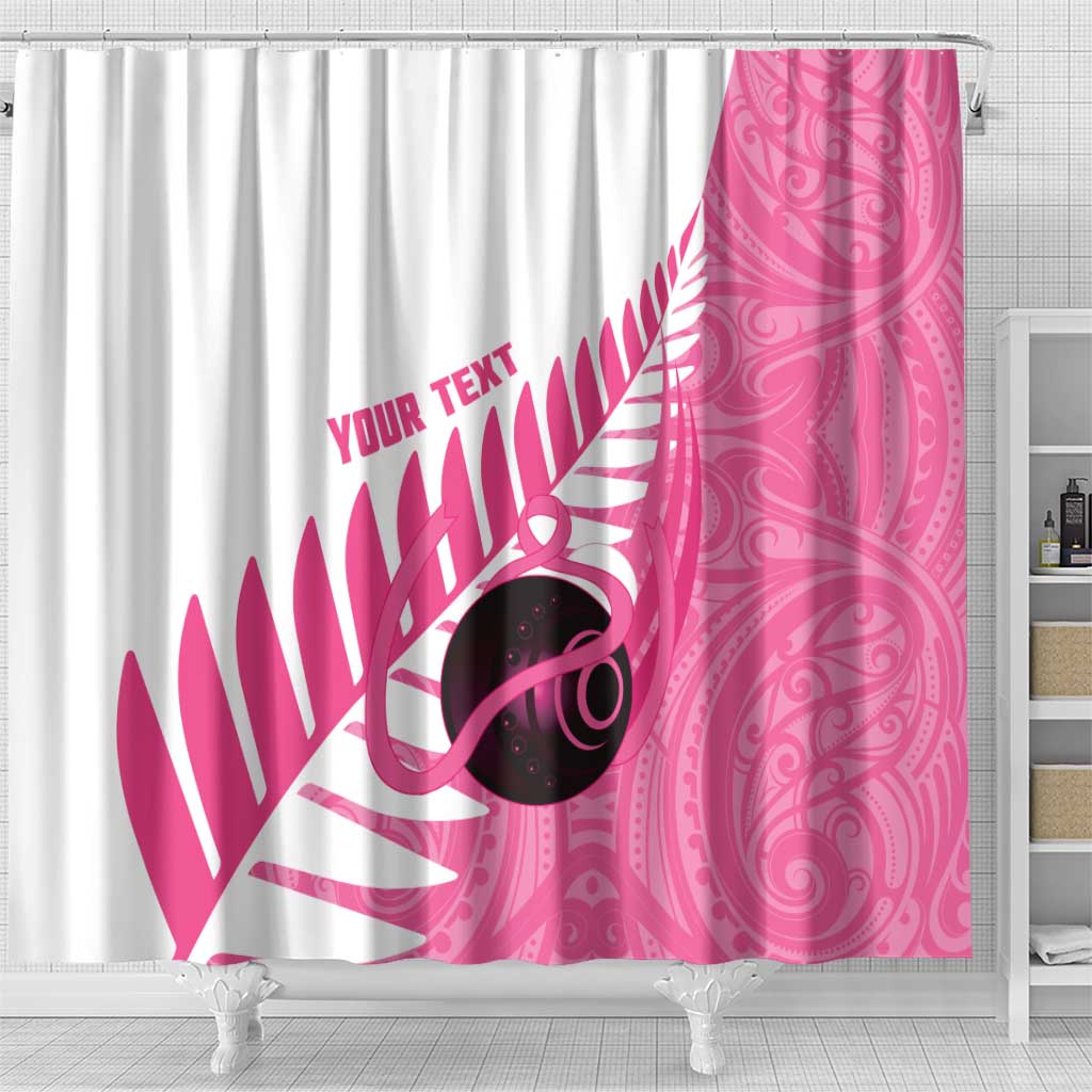 New Zealand Lawn Bowls Breast Cancer Custom Shower Curtain Aotearoa Maori Silver Fern Pink Ribbon - Aussie Hoodie