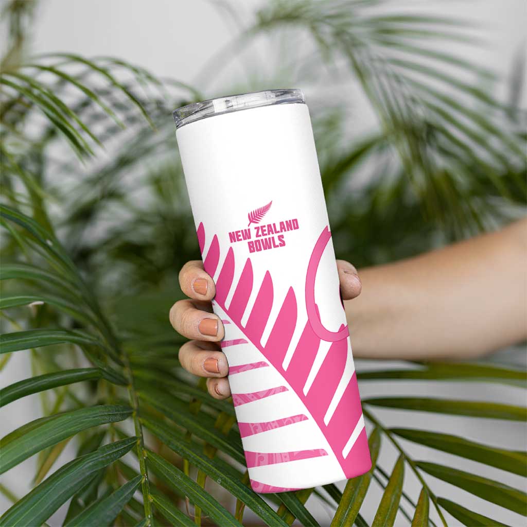 New Zealand Lawn Bowls Breast Cancer Custom Skinny Tumbler Aotearoa Maori Silver Fern Pink Ribbon - Aussie Hoodie