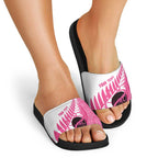 New Zealand Lawn Bowls Breast Cancer Custom Slide Sandals Aotearoa Maori Silver Fern Pink Ribbon - Aussie Hoodie