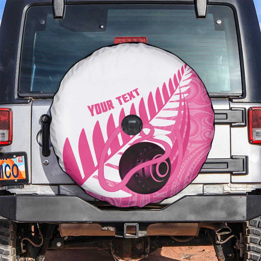 New Zealand Lawn Bowls Breast Cancer Custom Spare Tire Cover Aotearoa Maori Silver Fern Pink Ribbon - Aussie Hoodie