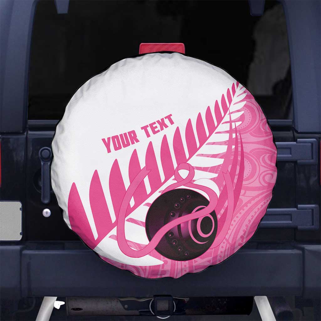 New Zealand Lawn Bowls Breast Cancer Custom Spare Tire Cover Aotearoa Maori Silver Fern Pink Ribbon - Aussie Hoodie