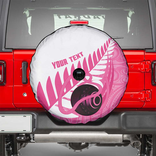 New Zealand Lawn Bowls Breast Cancer Custom Spare Tire Cover Aotearoa Maori Silver Fern Pink Ribbon - Aussie Hoodie