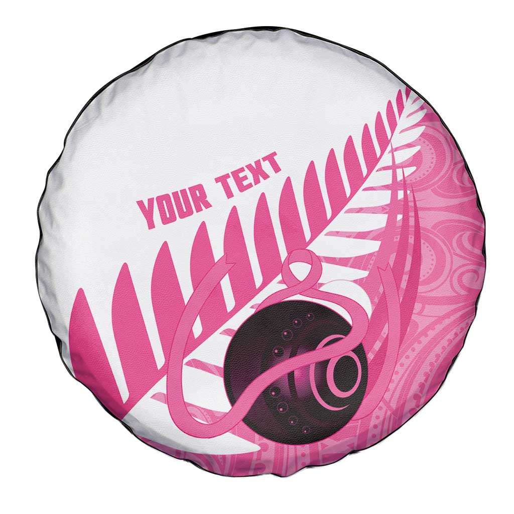 New Zealand Lawn Bowls Breast Cancer Custom Spare Tire Cover Aotearoa Maori Silver Fern Pink Ribbon - Aussie Hoodie