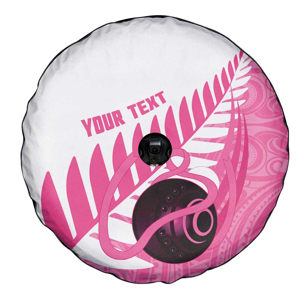 New Zealand Lawn Bowls Breast Cancer Custom Spare Tire Cover Aotearoa Maori Silver Fern Pink Ribbon - Aussie Hoodie