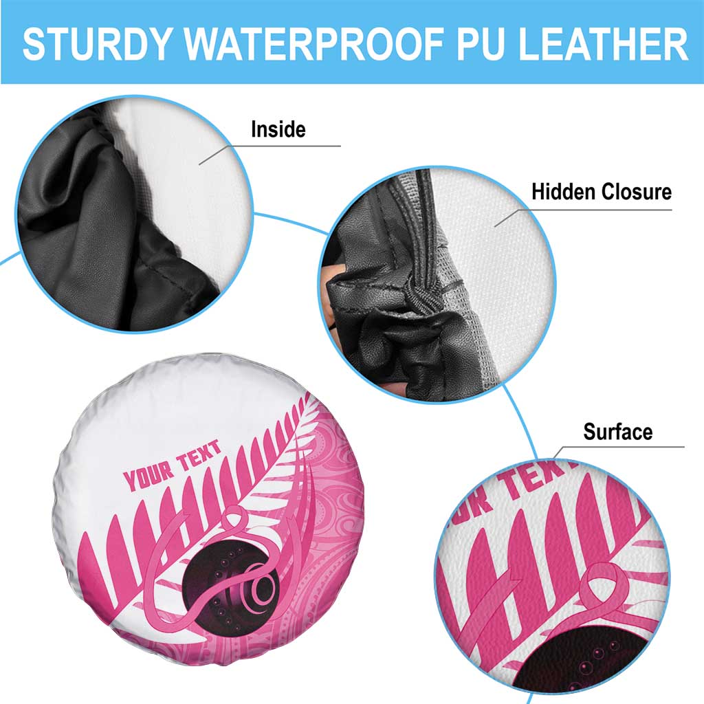 New Zealand Lawn Bowls Breast Cancer Custom Spare Tire Cover Aotearoa Maori Silver Fern Pink Ribbon - Aussie Hoodie