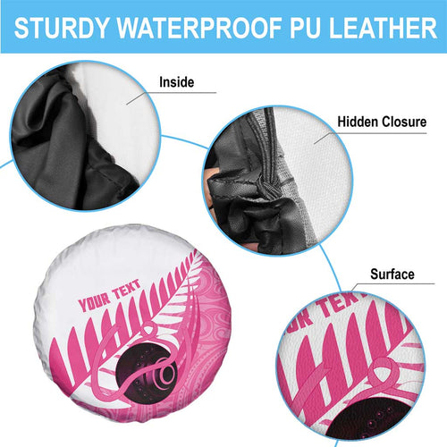 New Zealand Lawn Bowls Breast Cancer Custom Spare Tire Cover Aotearoa Maori Silver Fern Pink Ribbon - Aussie Hoodie