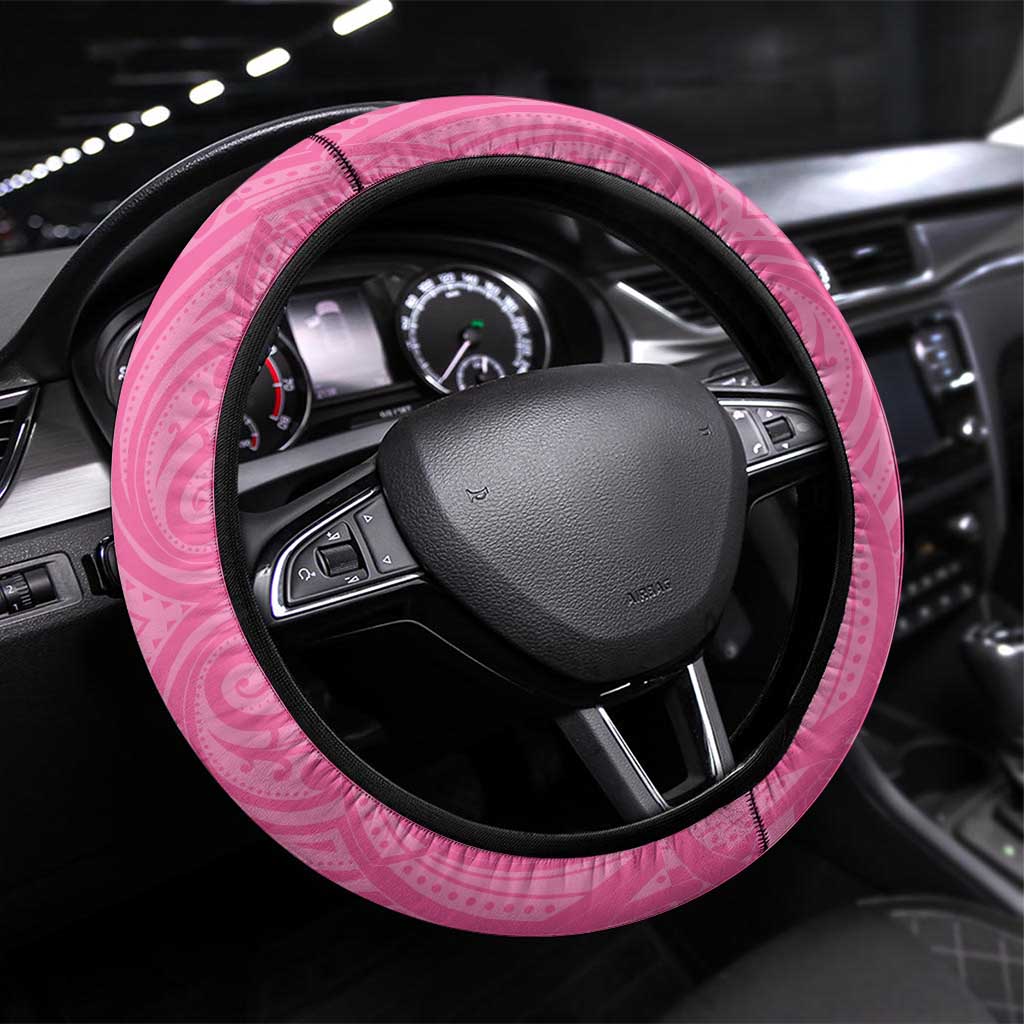 New Zealand Lawn Bowls Breast Cancer Steering Wheel Cover Aotearoa Maori Silver Fern Pink Ribbon - Aussie Hoodie
