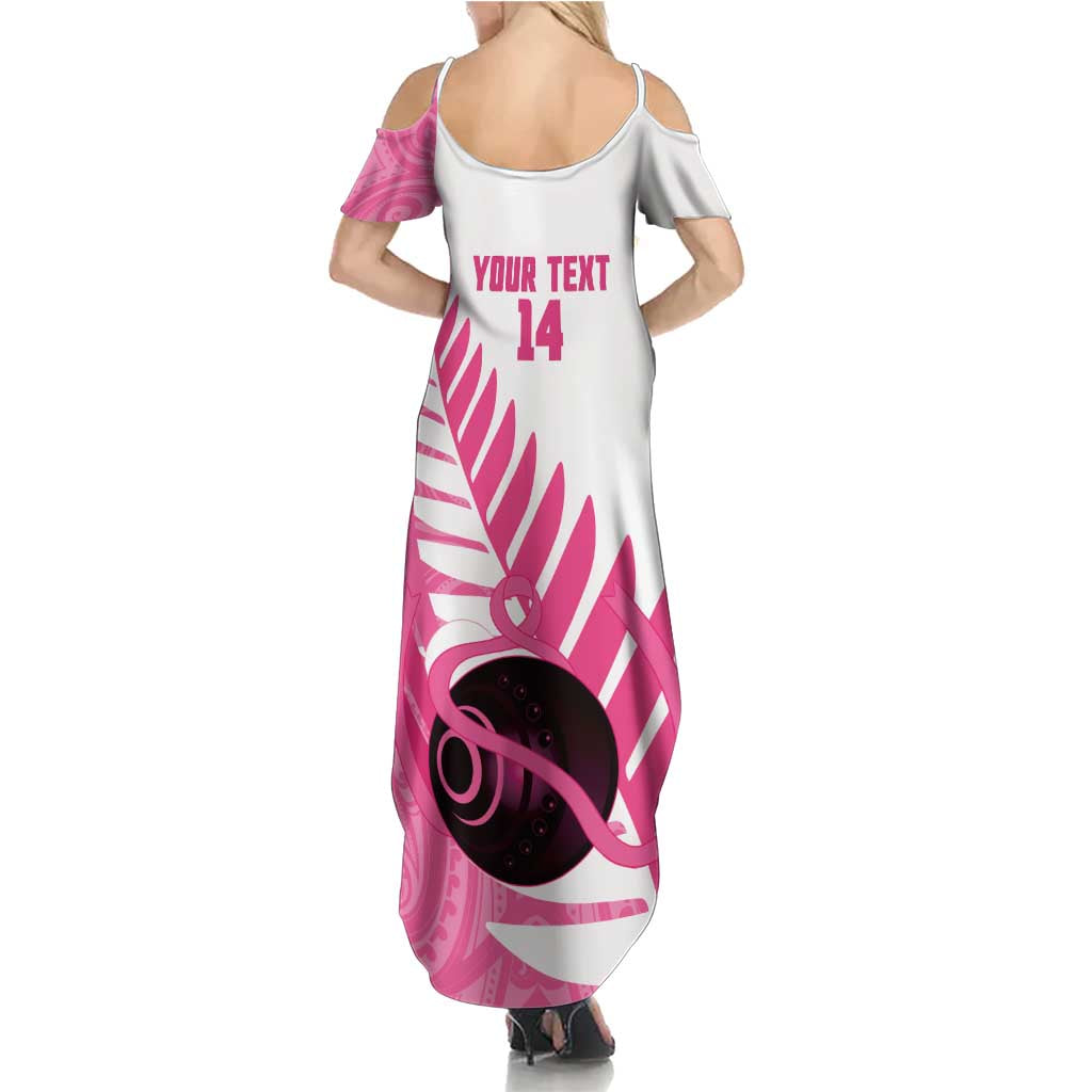 New Zealand Lawn Bowls Breast Cancer Custom Summer Maxi Dress Aotearoa Maori Silver Fern Pink Ribbon - Aussie Hoodie