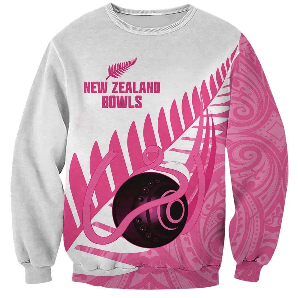 New Zealand Lawn Bowls Breast Cancer Custom Sweatshirt Aotearoa Maori Silver Fern Pink Ribbon - Aussie Hoodie